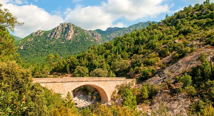 pont en pierre dans les montagnes verdoyantes de Corse